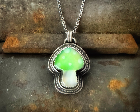 Green Aurora Opal Mushroom Necklace