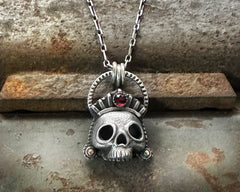 Skull Necklace with Garnet