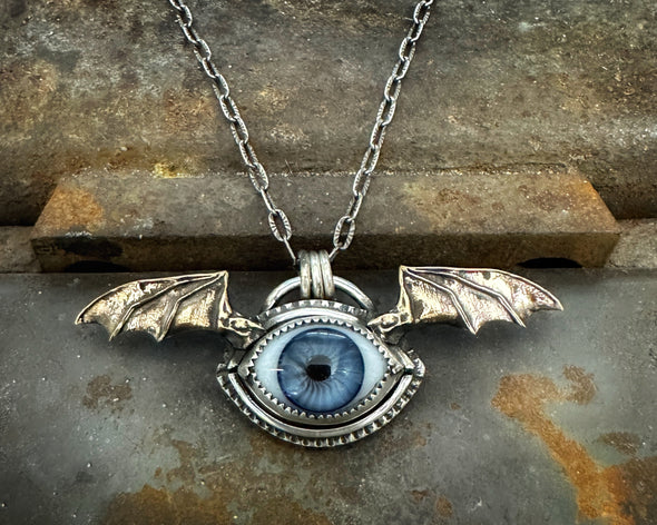 Bat Wing Flying Blue Eye Necklace