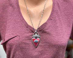 Pink Bowlerite Sacred Heart with Blue Eye and Garnet