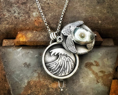 Sea Turtle Swivel Locket with Wave