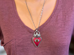 Red Bowlerite Sacred Heart with Brown Eye and Garnet