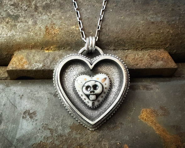 Porcelain Skull Heart Necklace