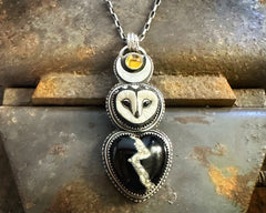 Winter Solstice Barn Owl with Heart Necklace