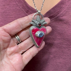 Pink Bowlerite Sacred Heart with Blue Eye and Garnet